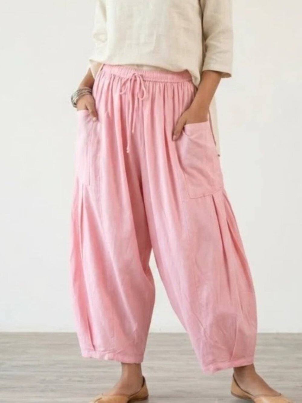 Free People Free-est Striped Quinn Pants Harem Slouchy Wide Leg Pink XS 290452
